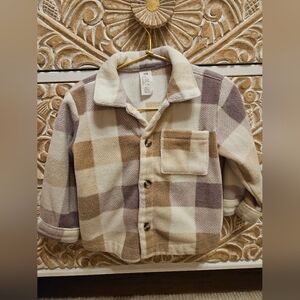 H&M Kids Checkered Fleece Shirt - Cream, Purple, Taupe